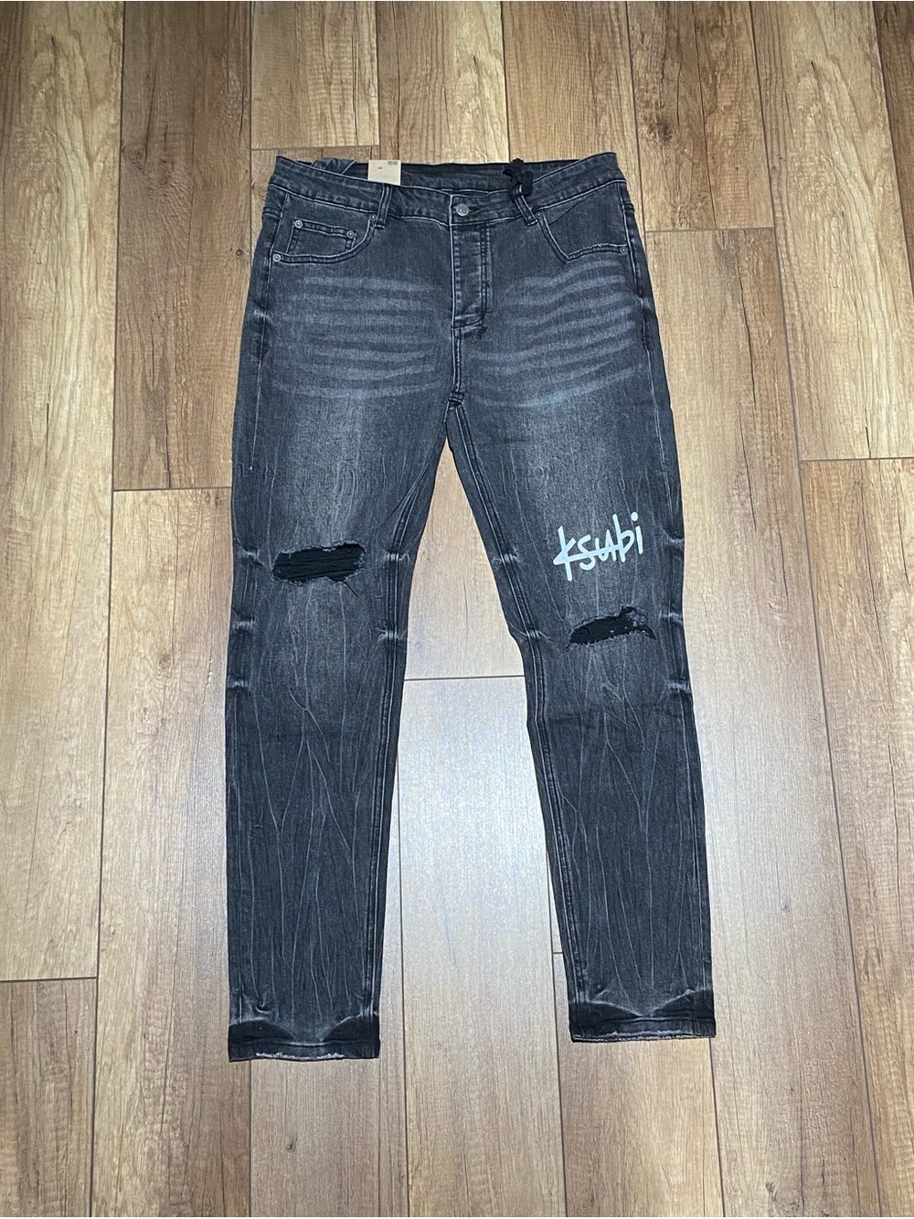 Ksubi Van Winkle Black Ripped Slim Straight Jeans Waist Size 32,34,36